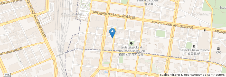 Mapa de ubicacion de 赤い屋根 en 일본, 미야기현, 仙台市, 青葉区, 宮城野区.