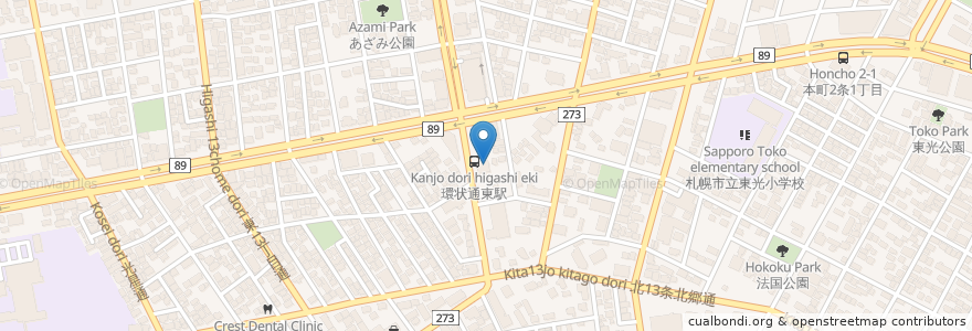 Mapa de ubicacion de Aeon Bank en Japan, Hokkaido Prefecture, Ishikari Subprefecture, Sapporo, Higashi Ward.