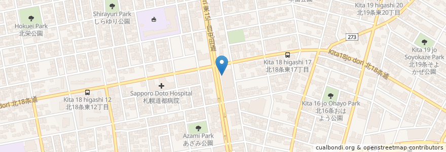 Mapa de ubicacion de イオン銀行 en Япония, Хоккайдо, Округ Исикари, Саппоро, Хигаси.