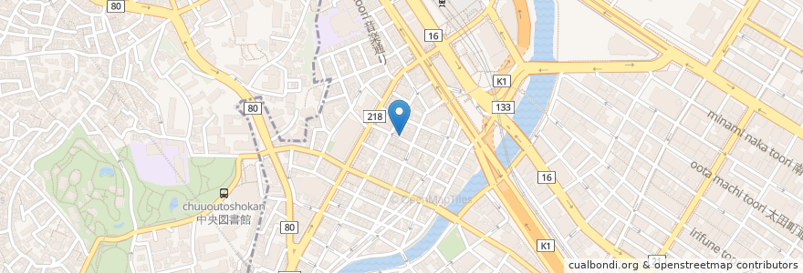 Mapa de ubicacion de 一千代 en 日本, 神奈川縣, 横滨市, 中区, 西区.