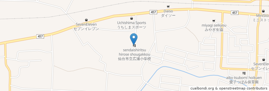 Mapa de ubicacion de 仙台市立広瀬小学校 en Japan, Miyagi Prefecture, Sendai, Aoba Ward.