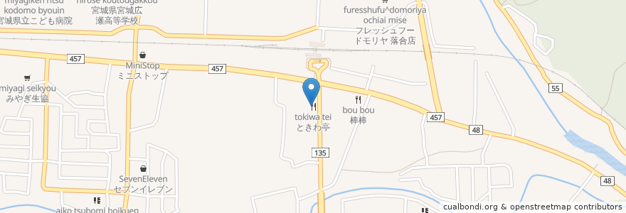 Mapa de ubicacion de ときわ亭 en Japan, 宮城県, 仙台市, 青葉区.