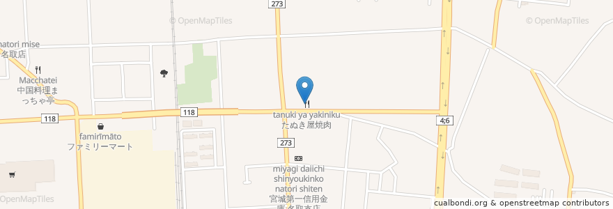 Mapa de ubicacion de たぬき屋焼肉 en Japan, Präfektur Miyagi, 名取市.