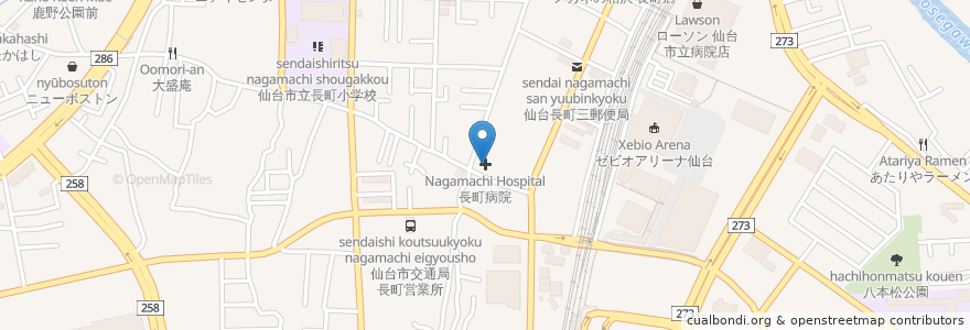 Mapa de ubicacion de 長町病院 en Japonya, 宮城県, 仙台市, 太白区.