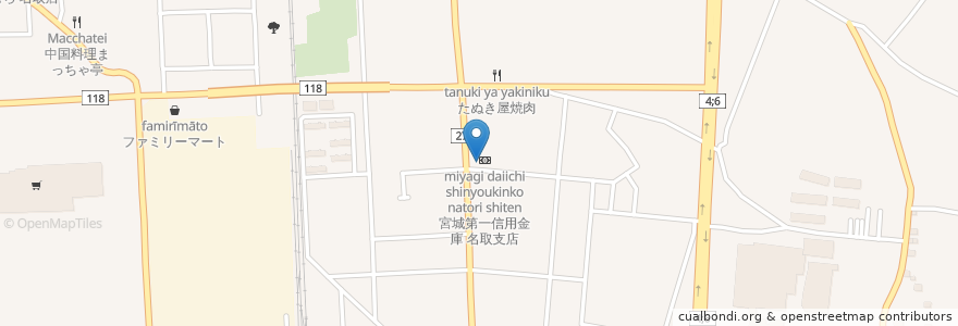 Mapa de ubicacion de 宮城第一信用金庫 en Japonya, 宮城県, 名取市.