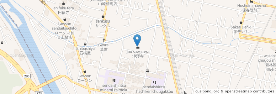 Mapa de ubicacion de 浄澤寺 en 日本, 宮城県, 仙台市, 若林区.