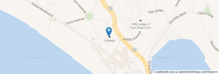 Mapa de ubicacion de Subway en Vereinigte Staaten Von Amerika, Kalifornien, San Diego County, Coronado.
