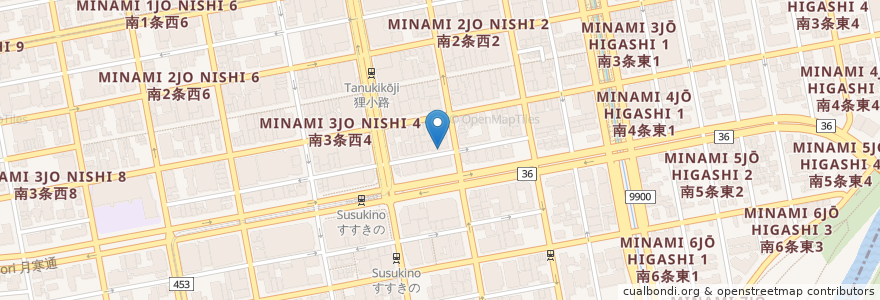 Mapa de ubicacion de 山頭火 en Giappone, Prefettura Di Hokkaidō, 石狩振興局, 札幌市, 中央区.