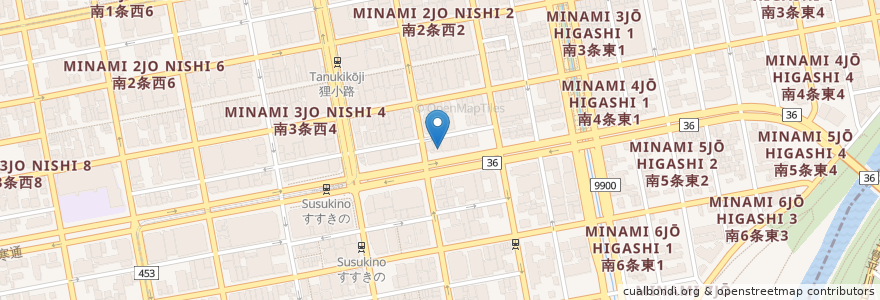 Mapa de ubicacion de 北海道 蟹將軍 en 日本, 北海道, 石狩振興局, 札幌市, 中央区.