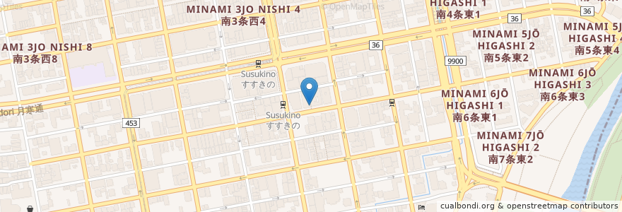Mapa de ubicacion de 元祖さっぽろラーメン横丁 en 일본, 홋카이도, 石狩振興局, 札幌市, 中央区.