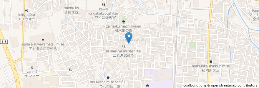 Mapa de ubicacion de コスモ調剤薬局材木町店 en Japan, 福島県, 会津若松市.