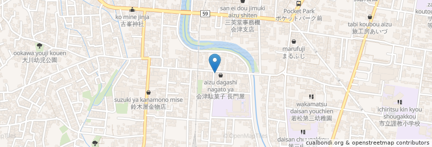 Mapa de ubicacion de 関善吉薬局 en Japón, Prefectura De Fukushima, 会津若松市.
