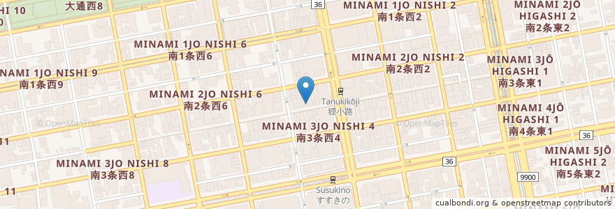 Mapa de ubicacion de カフェ ジャンゴー en Japan, Präfektur Hokkaido, 石狩振興局, 札幌市, 中央区.