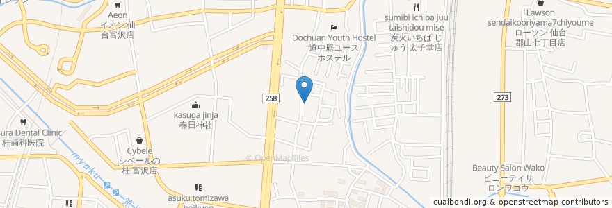 Mapa de ubicacion de ラーメンたいか en 日本, 宮城県, 仙台市, 太白区.