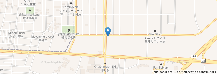 Mapa de ubicacion de 喜多方ラーメン大安食堂 en ژاپن, 宮城県, 仙台市, 若林区.