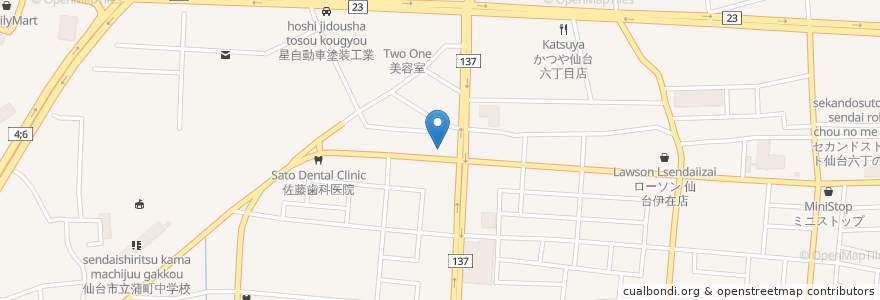 Mapa de ubicacion de ツルハドラッグ 六丁目店 en Giappone, 宮城県, 仙台市, 若林区.