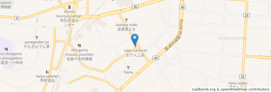 Mapa de ubicacion de おでん三吉 en 日本, 宫城县, 塩竈市.