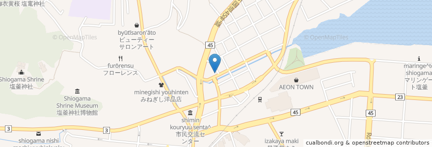 Mapa de ubicacion de 塩釜駅前郵便局 en 日本, 宮城県, 塩竈市.