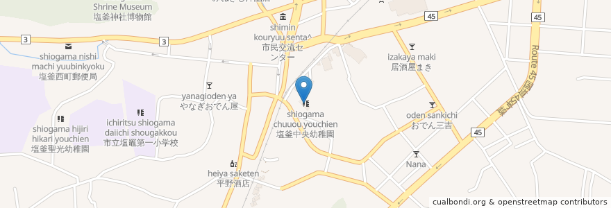 Mapa de ubicacion de 塩釜中央幼稚園 en Japão, 宮城県, 塩竈市.