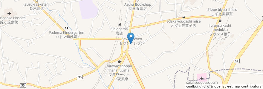Mapa de ubicacion de 七十七銀行 塩釜西支店 en Japon, Préfecture De Miyagi, 多賀城市, 塩竈市.