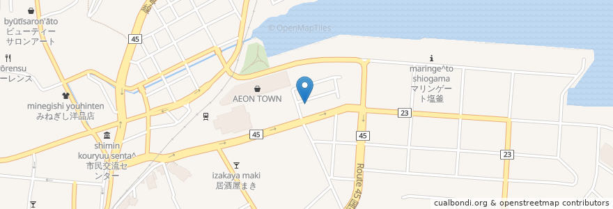 Mapa de ubicacion de 東北労働金庫 新塩釜支店 en Japón, Prefectura De Miyagi, 塩竈市.