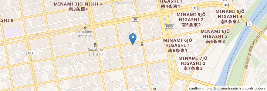 Mapa de ubicacion de 海鮮バイキング 難陀 en Japonya, 北海道, 石狩振興局, 札幌市, 中央区.