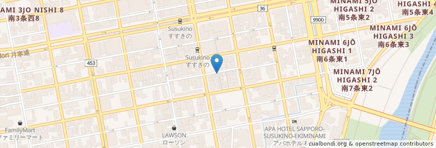 Mapa de ubicacion de 櫸 拉麵 en 日本, 北海道, 石狩振興局, 札幌市, 中央区.