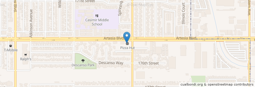 Mapa de ubicacion de Pizza Hut en États-Unis D'Amérique, Californie, Los Angeles County, Torrance.