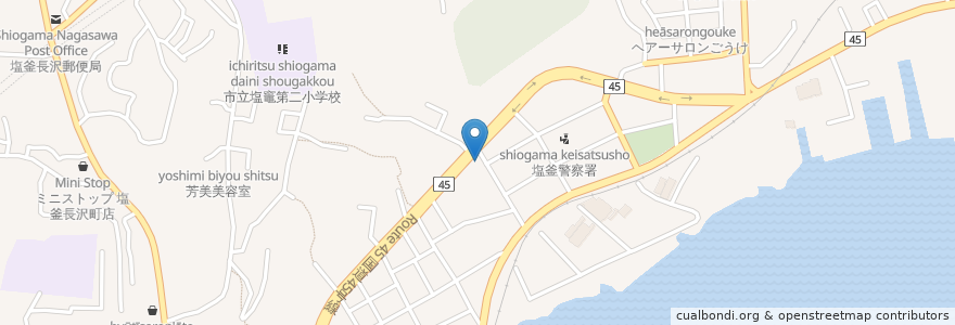 Mapa de ubicacion de 塩釜北浜町郵便局 en 日本, 宮城県, 塩竈市.