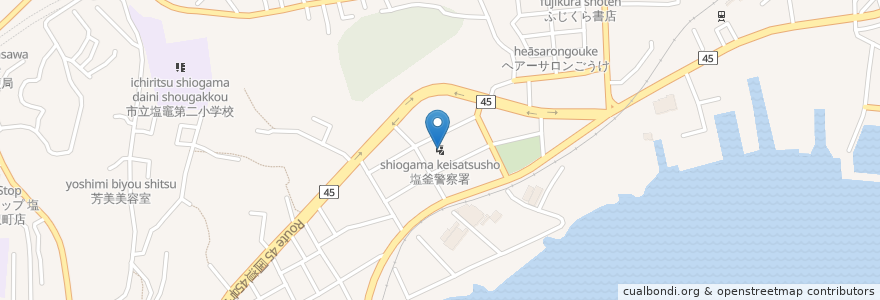 Mapa de ubicacion de 塩釜警察署 en Japan, Präfektur Miyagi, 塩竈市.