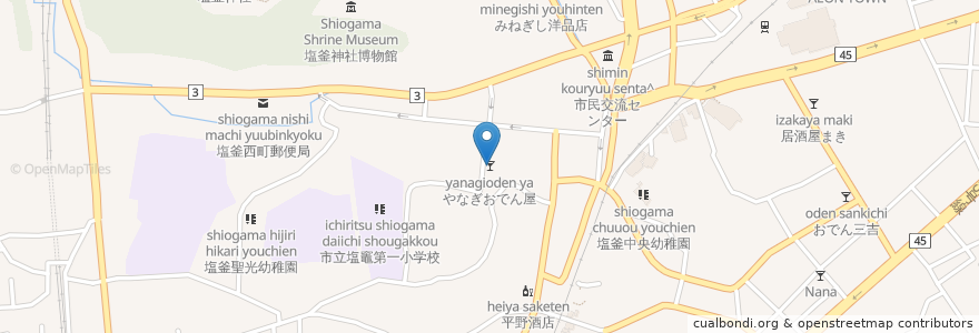 Mapa de ubicacion de やなぎおでん屋 en Jepun, 宮城県, 塩竈市.