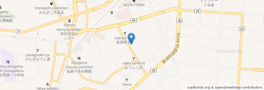 Mapa de ubicacion de かじきや en Jepun, 宮城県, 塩竈市.