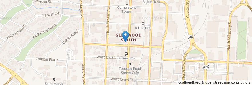 Mapa de ubicacion de Glenwood South Pharmacy & Market en アメリカ合衆国, ノースカロライナ州, Wake County, Raleigh.