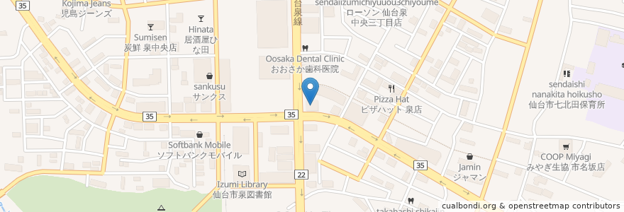 Mapa de ubicacion de 杜の都信用金庫 泉中央支店 en Japan, Präfektur Miyagi, 仙台市, 泉区.