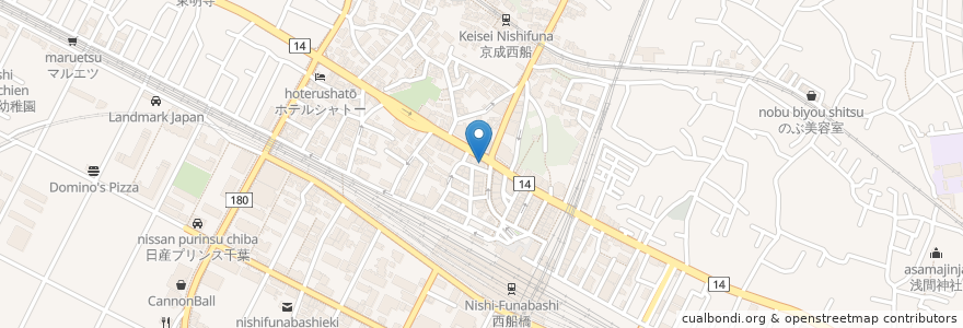 Mapa de ubicacion de やきとり家 en Japan, Präfektur Chiba, 船橋市.