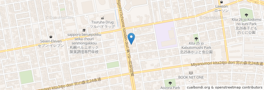 Mapa de ubicacion de Sunrise Motomachi Dental Clinic en Japan, Hokkaido Prefecture, Ishikari Subprefecture, Sapporo, Higashi Ward.