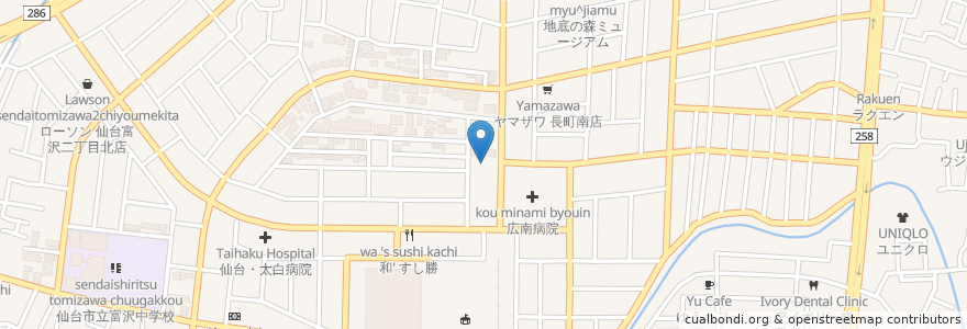 Mapa de ubicacion de 山形銀行 泉崎支店 en Japan, Miyagi Prefecture, Sendai, Taihaku Ward.