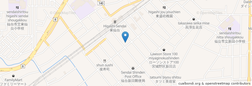 Mapa de ubicacion de 宮城第一信用金庫 苦竹支店 en 日本, 宫城县, 仙台市, 宮城野区.