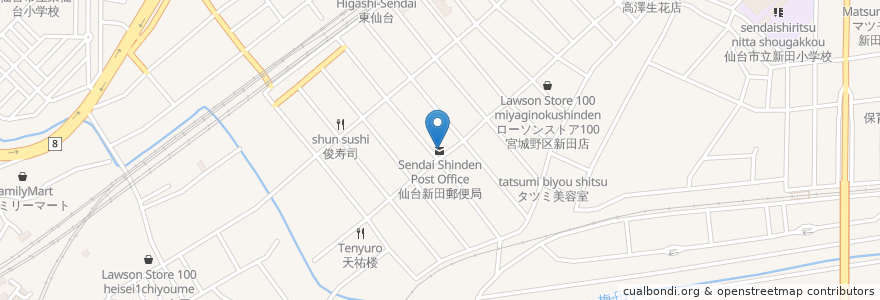 Mapa de ubicacion de Sendai Shinden Post Office en Japan, Miyagi Prefecture, Sendai, Miyagino Ward.
