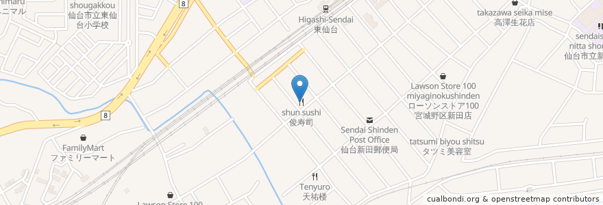 Mapa de ubicacion de 俊寿司 en ژاپن, 宮城県, 仙台市, 宮城野区.