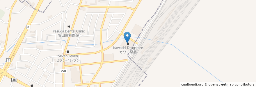 Mapa de ubicacion de Kawachi Drugstore en Japan, Miyagi Prefecture, Sendai, Miyagino Ward.