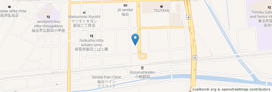 Mapa de ubicacion de くぅーたこ焼お好み焼の店 en Japan, 宮城県, 仙台市, 宮城野区.