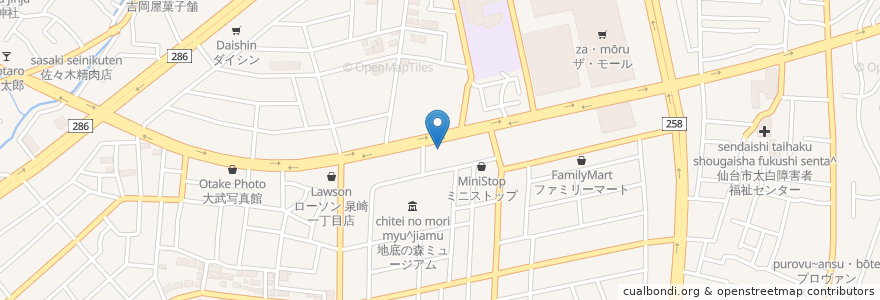 Mapa de ubicacion de Matsumoto Kiyoshi en Japan, Miyagi Prefecture, Sendai, Taihaku Ward.