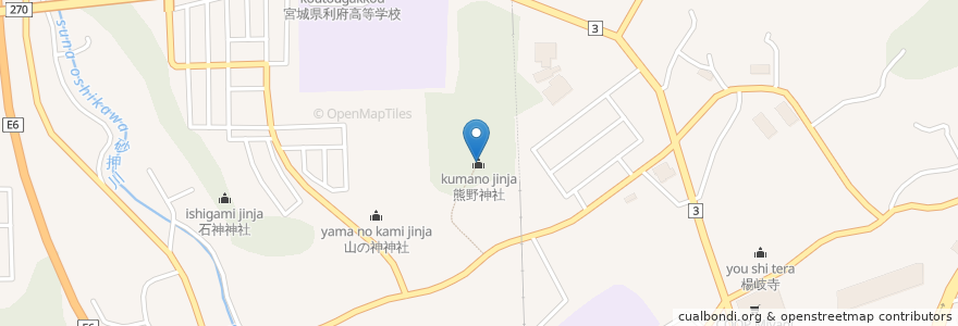 Mapa de ubicacion de 熊野神社 en 日本, 宫城县, 宮城郡, 利府町.