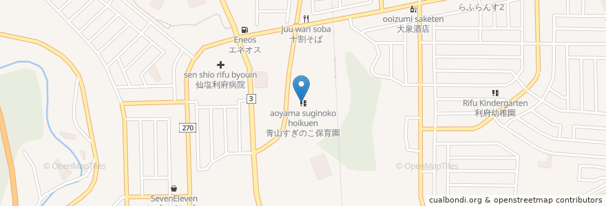 Mapa de ubicacion de 青山すぎのこ保育園 en 日本, 宮城県, 宮城郡, 利府町.