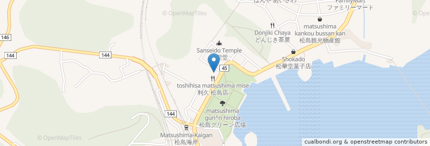 Mapa de ubicacion de まぐろ茶屋 en Japan, Präfektur Miyagi, 宮城郡, 松島町.