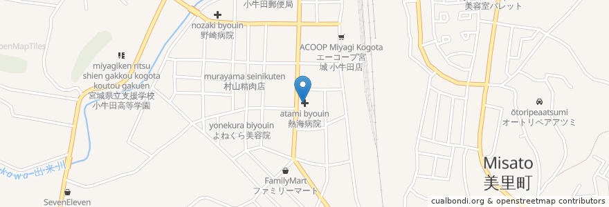 Mapa de ubicacion de 熱海病院 en Japón, Prefectura De Miyagi, 遠田郡, 美里町.