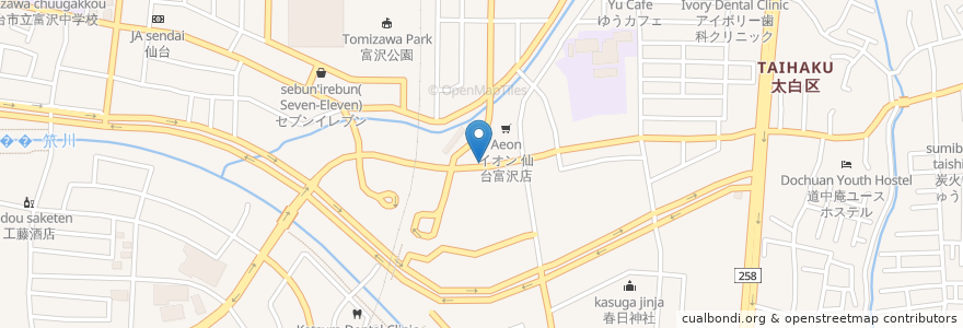 Mapa de ubicacion de TREnTA 富沢店 en Japan, 宮城県, 仙台市, 太白区.