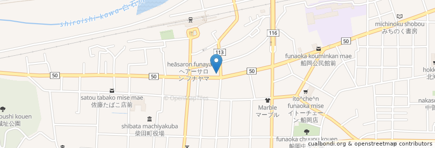 Mapa de ubicacion de カーエネクス船岡CS en Japão, 宮城県, 柴田郡, 柴田町.