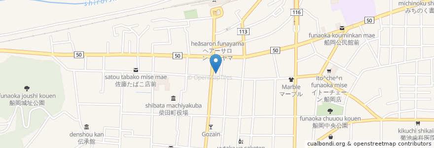 Mapa de ubicacion de 仙台銀行 船岡支店 en Jepun, 宮城県, 柴田郡, 柴田町.